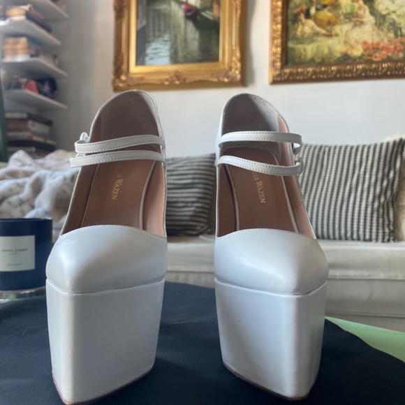 Andrea Wazen White Closed-Toe Platform Maryjane’s - Picture 5 of 9